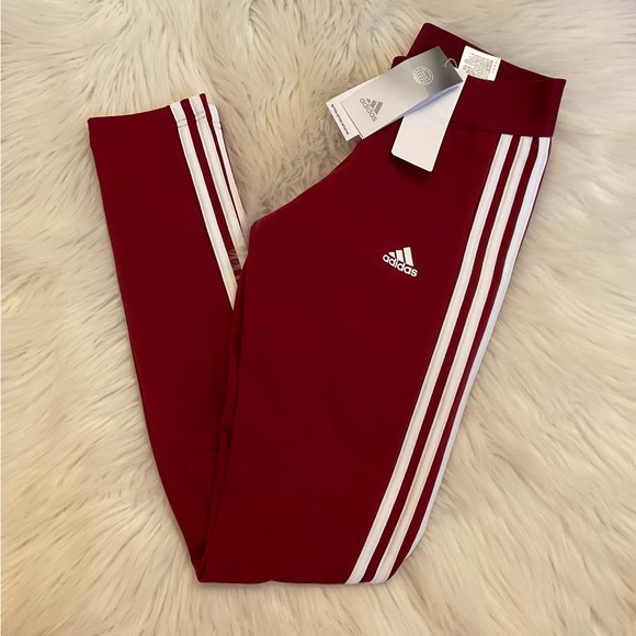Adidas 3 Stripe Leggings / Tights - NWT - Size XS - Collegiate Burgundy - Picture 3 of 12